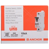 Anchor by Panasonic 98001 Single Pole UNO Series MCB 20 Ampere (White) - 20A, WHITE, 1 YEAR